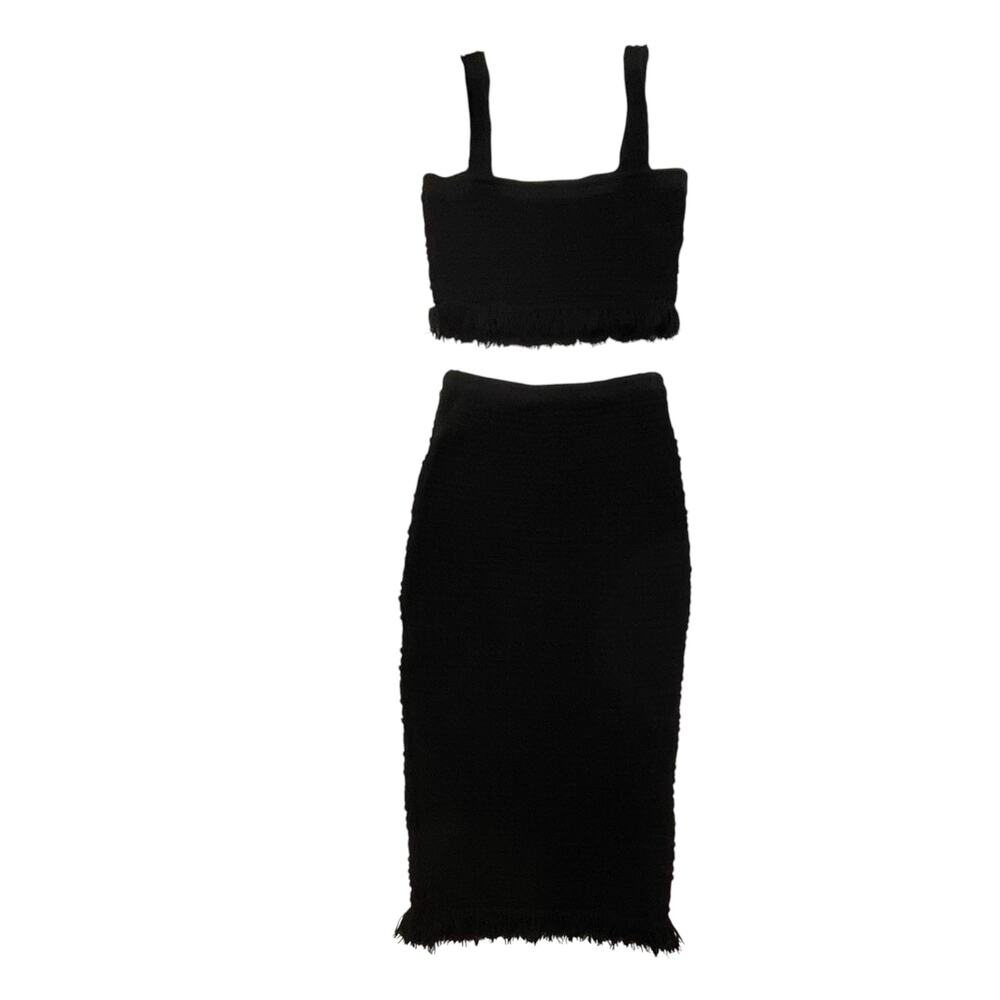 AQUA Crochet Crop Top & Midi Skirt Set - 100% Cotton - Black - Size S - Picture 5 of 6